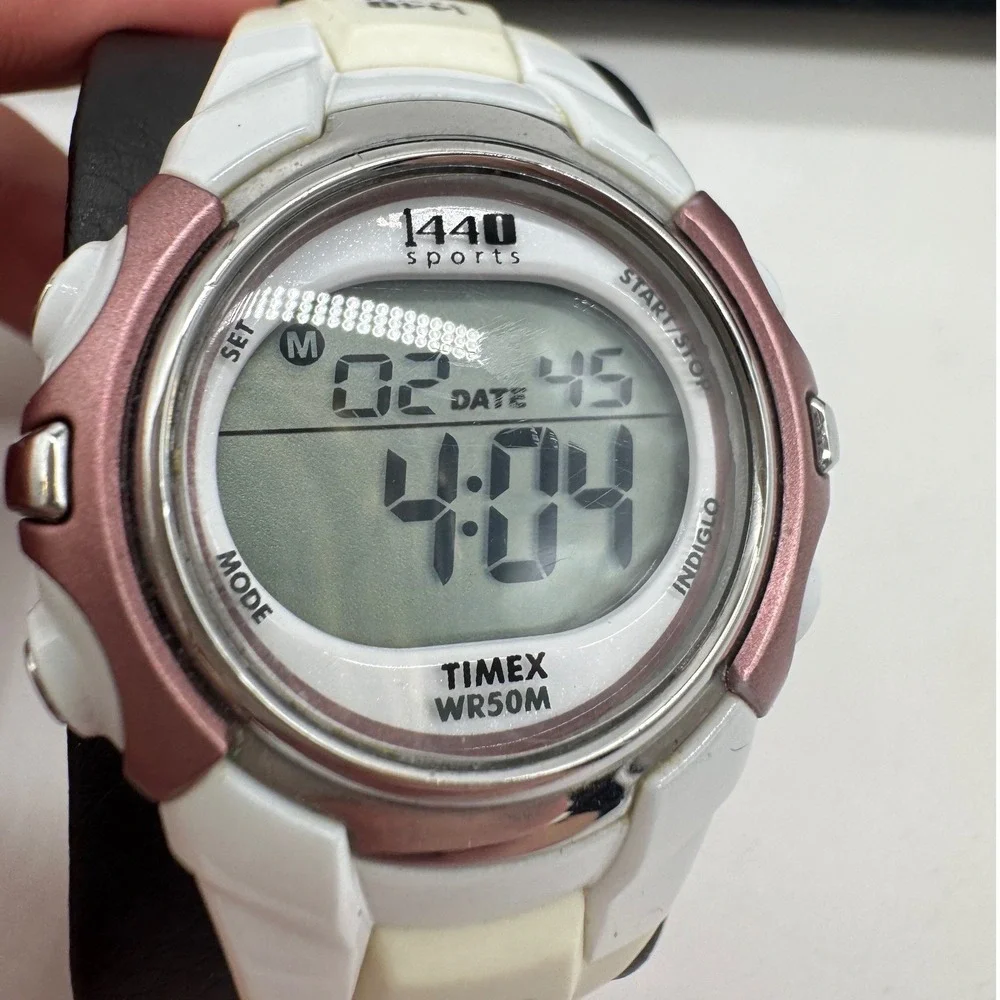 Timex 1440 Sports Digital Watch White Rose Gold T5G881 Indiglo WR50M Mens Womens